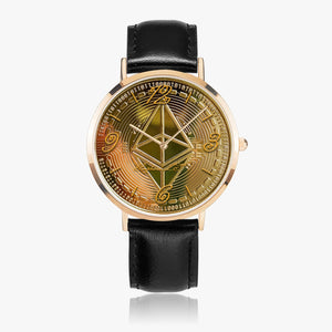 PLS ETH Ultra-Thin Leather Strap Quartz Watch (Rose Gold)