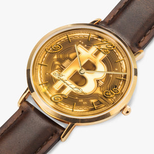 PLS BTC Ultra-Thin Leather Strap Quartz Watch (Rose Gold)